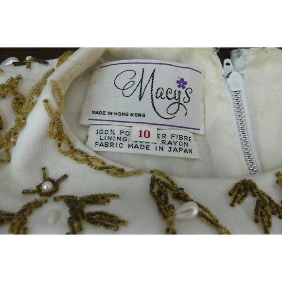 Vtg Macy's 60s Ivory Gold Beaded Top 10 Pearl Drop Tassel Deco Hong Kong - Picture 5 of 13